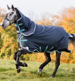 Horseware Ireland Amigo 1200D Ponni Plus 250gr - Navy/Aqua/Turquoise< Regndekken
