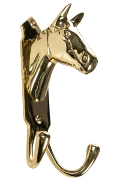 HKM Dobbel knagg med hestehode Messing< Stallutstyr